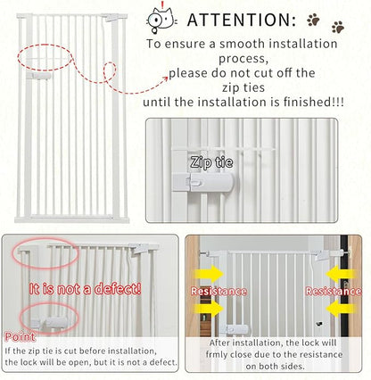 Lumizone Extra Tall Cat Gate 61.02" High Pressure Mounted Extra Wide 2025 New (17 Sizes) 1.37" Gap No Drilling Auto-Close One-Handed Operation Tall Pet Gate for Dogs(White, 61.02" H x 50.98"-55.11" W)