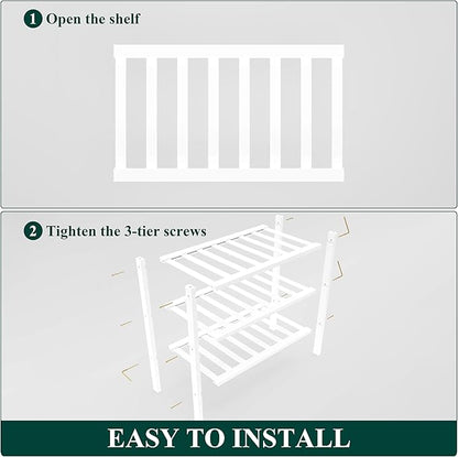 Smiry Bamboo Shoe Rack for Closet, 3 Tier Small Wooden Stackable Shoe Organizer, Free Standing Shoes Storage Shelf for Entryway, Front Door Entrance, White