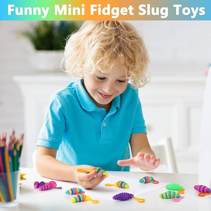 12 PCS Sensory Slug Toys, Articulated Stretch Caterpillar Toy, Anxiety Relief Fidget Slug Toy, Novelty Party Favors for Kids.