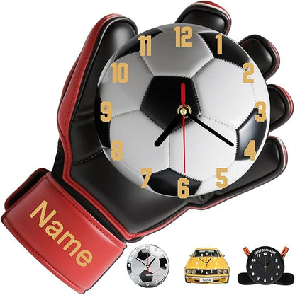 Personalized Clocks with Name Custom Soccer Wall Clock for Home Decoration Fathers Day Dad Gifts Birthday Christmas Creative Clock Customized Gift for Men Women Bedroom Living Room Decor