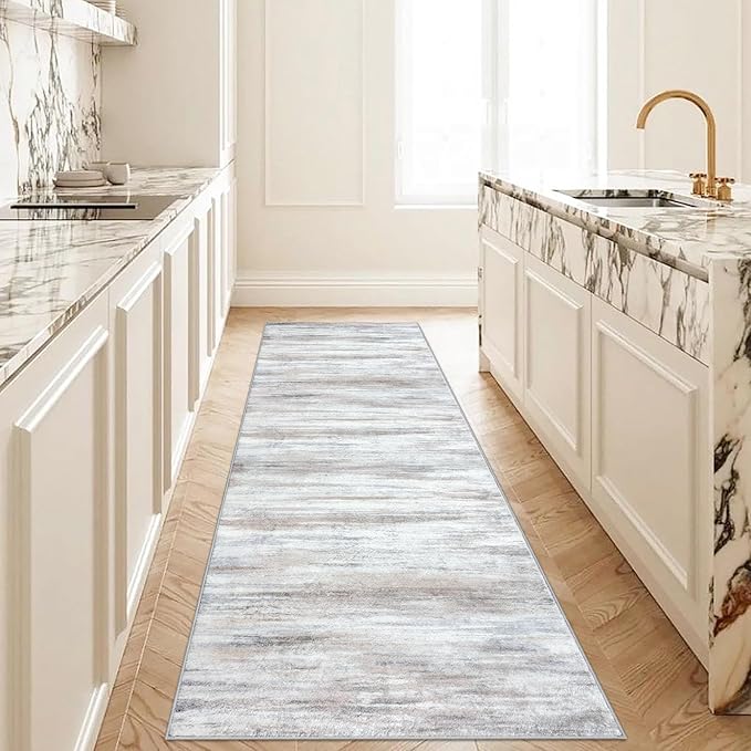 KOZYFLY Area Rug 3x8 Modern Ombre Living Room Area Rug, Washable Rugs for Bedroom Non-Slip Soft Stain Resistant Striped, Print Beige Abstract Carpet for Living/Laundry/Kid Room