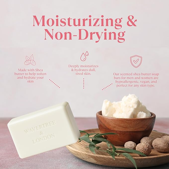 Wavertree & London Marrakech Rose Scented 100% Natural Soap Bar, 7oz Moisturizing French Triple Milled Soap Bar for Women & Men Enriched with Organic Shea Butter, Pure Bath & Body Soap (1 Bar)