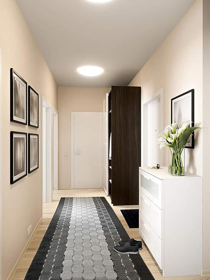 Custom Cut Hallway Runner Rug, Slip Resistant, 31 Inch Wide X Your Choice of Length, Checkered Anthracite, 31 Inch X 23 feet