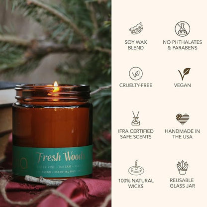 Bia Candle Co Soy Blend Candle, Pine & Balsam with Cypress, Spruce & Cedar – Clean Long Burn, Lead-Free Wick, Handmade in USA – Fresh Woods Scent,7 oz