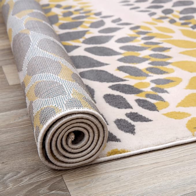 Rugshop Modern Floral Circles Design for Living Room,Bedroom,Home Office,Kitchen Non Shedding Runner Rug 2' x 10' Yellow