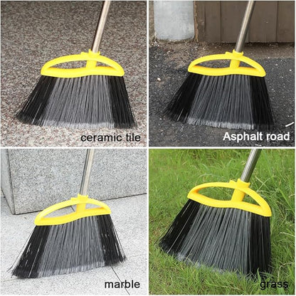 3-Pack Indoor Outdoor Broom Set with Soft & Stiff Bristles, Heavy Duty Sweeping Angle Broom for Corners, Long Handle for Garage, Warehouse, Concrete & Tile Floors