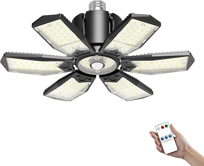 Motion Sensor Garage Light 200W 20000LM, Deformable LED Sensing Shop Lighting with Timer Setting - 6500K Bright Motion Activated Light Bulb for Basement/Workshop/Attic