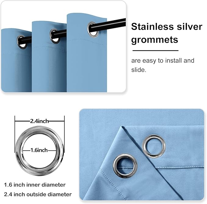 DWCN Blackout Curtains for Bedroom, Thermal Drapes 54 Inches Long, Room Darkening Living Room Panels 42 x 54 inches Long, 1 Pair, Light Blue