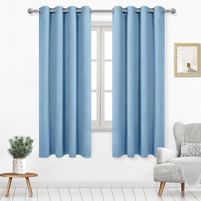 DWCN Blackout Curtains for Bedroom, Room Darkening Thermal Insulated Living Room Drapes, W52 x L72 Inches Long, Set of 2, Light Blue