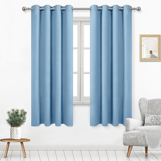 DWCN Blackout Curtains for Bedroom, Room Darkening Thermal Insulated Living Room Drapes, W52 x L72 Inches Long, Set of 2, Light Blue