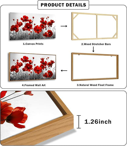 YYYYHPP WKYP2375 Canvas Wall art Black and White Plant Red Flower Canvas Print Wall Art Painting for Living Room Bedroom Kitchen Home and Office Wall Decor