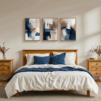 Large Abstract Brush Stroke Framed Canvas Wall Art,Modern Pastel Wall Decor,Neutral Navy Blue Art Prints, Minimalist Watercolor Brown Artwork for Living Room,Bedroom,Dining Room-16"x24"x3