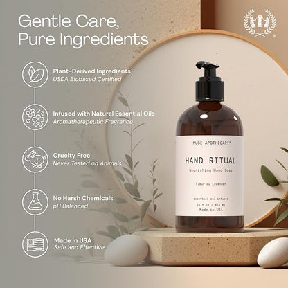 Muse Apothecary Hand Ritual - Aromatic and Nourishing Hand Soap, Infused with Natural Aromatherapy Essential Oils - USDA Certified Biobased - 16 oz, Fleur du Lavender, 3 Pack