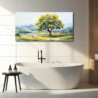 QIYILEXWART Large Wall Decor For Living Room Canvas Wall Art For Office Modern Wall Decorations For Bedroom Green Tree Landscape Painting Farmhouse Pictures Artwork Room Home Decor 24x48 In