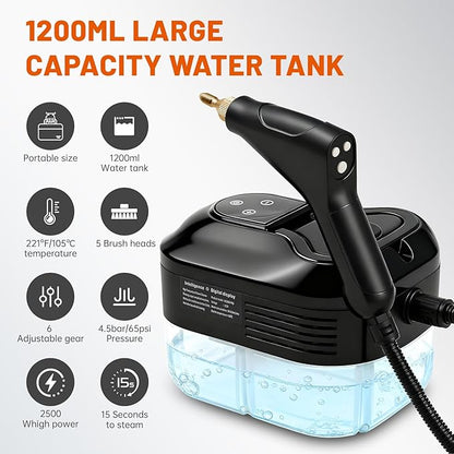 Steam Cleaner For Home, Portable Handheld Steamer For Cleaning Powerful High Pressure Steam Cleaner For Car Detailing Kitchen Grease Tile Grout(Black)