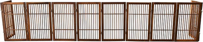 Pet Dog Gate Strong and Durable Freestanding Folding Acacia Hardwood Portable Wooden Fence Indoors or Outdoors by Urnporium (Brown Pet Gate, 10 Panel 30" Tall)