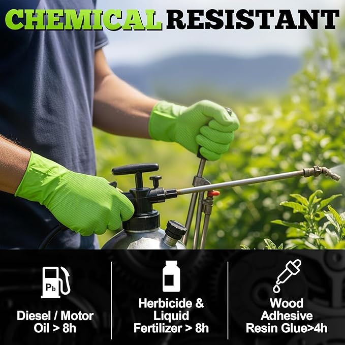 TitanFlex Heavy Duty Industrial Nitrile Gloves with Raised Diamond Texture, 8-mil, Latex Free, Powder Free (Green/Dark Green)