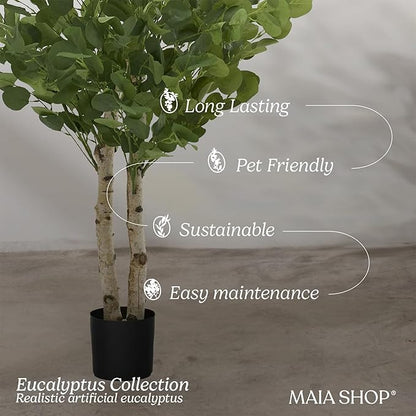 Maia Shop 5ft 11in Artificial Eucalyptus Tree Plant for House, Apartment or Office – Realistic Fake Indoor Plants for Living Room, Kitchen, Bedroom, Entryway or Bathroom – Faux Greenery for Home Décor