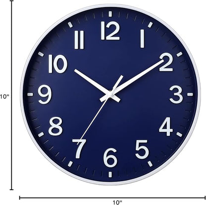 HZDHCLH Wall Clocks Battery Operated,Wall Clock Navy Blue,10 inch Wall Clock Silent Non Ticking Modern 3D Numbers for Kitchen Bedroom Living Room Office Classroom Decor