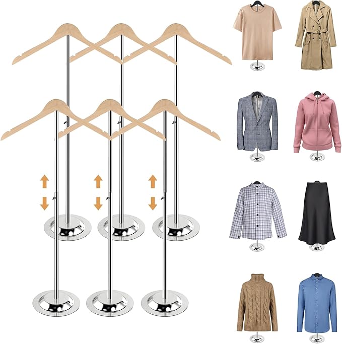 20-35 Inch Height Adjustable Shirt Display Stand, T Shirt Display Stand for Vendors, Shirts Rack for Clothing Dress Garment Coat Retail (Wooden-primary color, 6 Pcs)