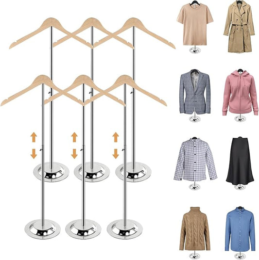 20-35 Inch Height Adjustable Shirt Display Stand, T Shirt Display Stand for Vendors, Shirts Rack for Clothing Dress Garment Coat Retail (Wooden-primary color, 6 Pcs)
