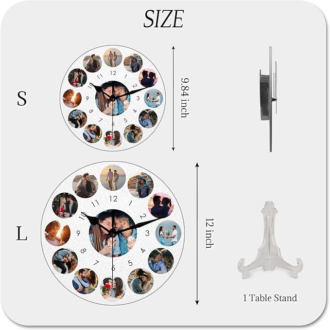Personalized Wall Clock with Picture, Custom Photo Clocks Gift for Christmas Valentine's, Birthday, Wedding, Living Room, Kitchen Bathroom, Bedroom, Home Decor Gift for Couples Family