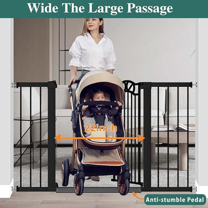 Fairy Baby 29.5"-48.8" Extra Wide Baby Gate for Stairs, Pressure Mounted Easy Walk Thru Pet Gate, Metal Safety Child Gate No Drill, Auto Close Long Dog Gates for The House Doorways, Black
