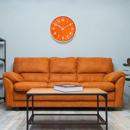 JENLYSTIME 12 Inch 3D Number Modern Indoor/Outdoor Wall Clock,Round Bright Colorful Dial,Non Ticking Silent Quartz Battery Operated, Easy to Read Simple Style Decor Clock for Bedroom,Kitchen(Orange)