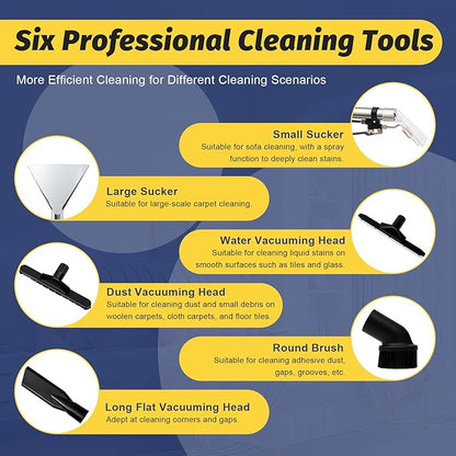 Carpet Cleaner Machine, 3 in 1 Portable Wet Dry Sofa Curtain Fabric Dust Cleaner,40L Commercial Floor Cleaning Machines with Long Flat/Dry/Water Vacuum Head and Round Brush