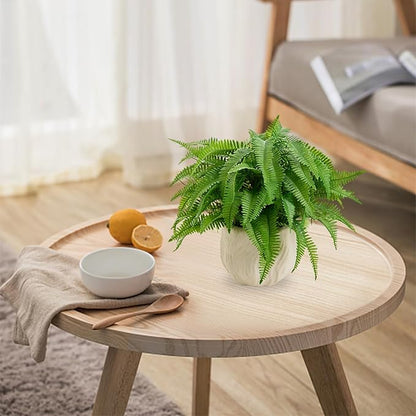 Small Fake Plant 9'' Boston Ferns Potted Artificial Plants in White Boho Embossed Planter Lifelike Faux Plants Greenery Suitable for Home Bedroom Bathroom Office Indoor Outdoor Decor