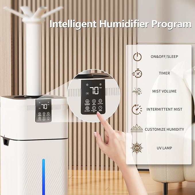 30L/7.93Gal Commercial Humidifier for Large Room up to 4200 sq ft, 3000mL/H Spray Output Whole House Humidifier with Precision Sensor, Top Fill, 360° Nozzle for Home, Office, Plants, Warehouse