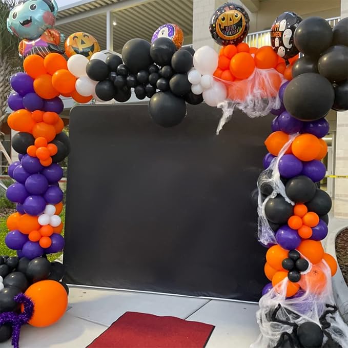Orange Black Purple Balloons Pack of 75, 12 Inch Halloween Color Party Balloons Matte Black Orange Dark Purple Helium Latex Balloons with Ribbon for Kids Birthday Baby Shower Scary Party Decorations