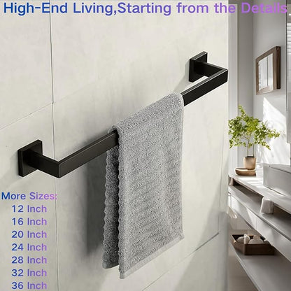 20 Inch Towel Bar for Bathroom 12/16/20/24/28/32/36 Inch Kitchen Towel Holder Matte Black Towel Rod Wall Mounted SUS304 Rustproof Towel Rack Modern Square Design (1, Matte Black, 20 Inch)