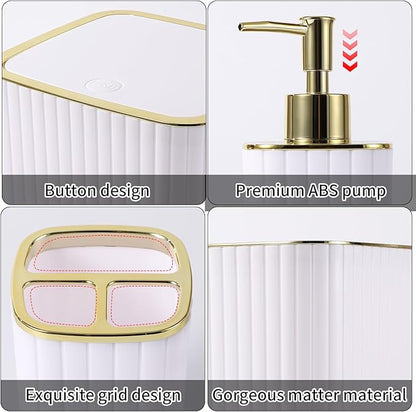 Bathroom Accessories Set- 25PC White Bathroom Set, Bathroom Set with Shower Curtain and Rugs, Pink Shower Curtain Set, Soap Dish & Trash Can