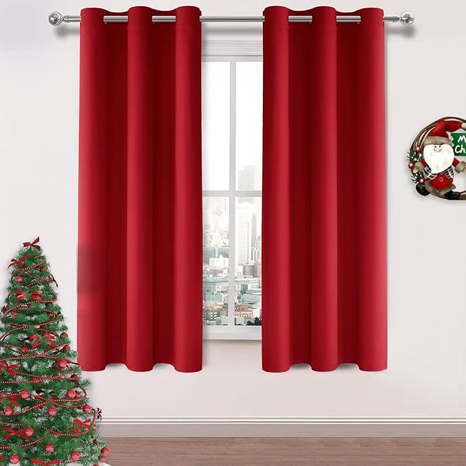 DWCN Red Curtains for Bedroom, Blackout Drapes 63 Inch Length for Living Room, Thermal Room Darkening Window Treatments - 42W x 63L Inch, 2 Panles