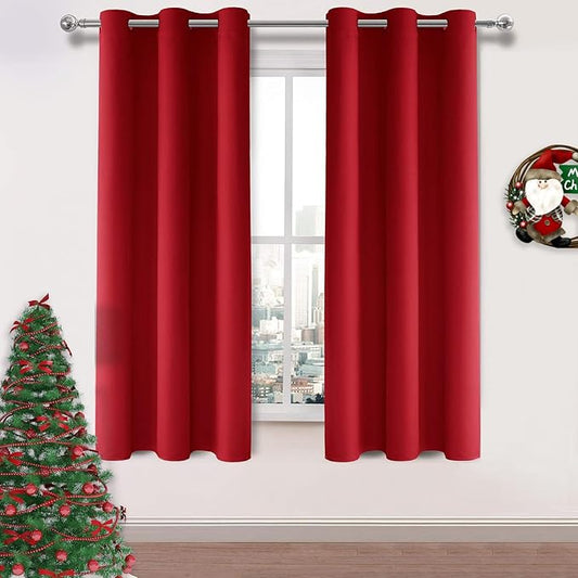 DWCN Red Curtains for Bedroom, Blackout Drapes 63 Inch Length for Living Room, Thermal Room Darkening Window Treatments - 42W x 63L Inch, 2 Panles