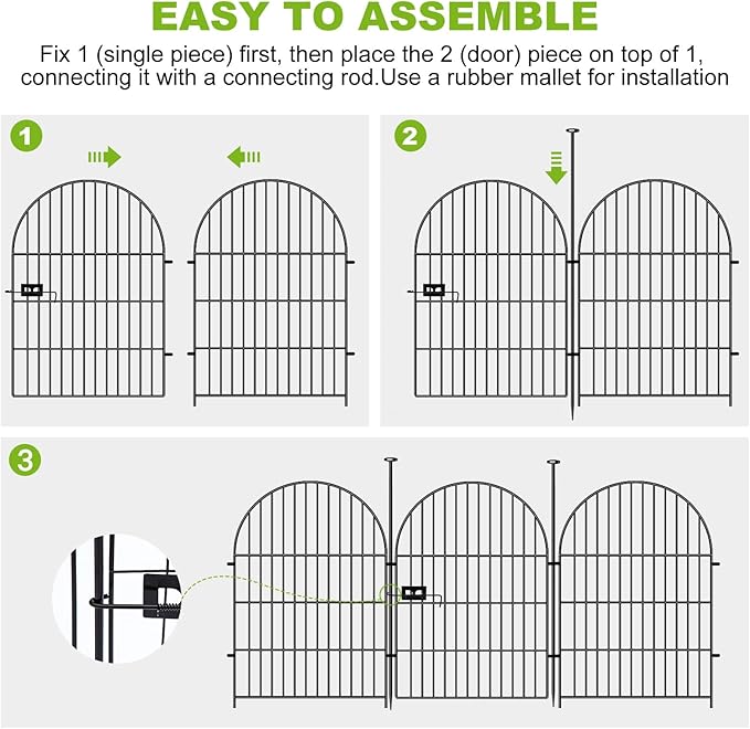 ADAVIN Garden Fence Animal Barrier with Gate 36 in(H)×30.6 Ft(L) 14 Panels,Rustproof Metal Wire Tall Fencing Border for Dogs Rabbits,Outdoor no dig pet Fences, Arched Black Flower Edging for Yard