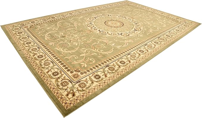 Rugs.com Chateau Collection Rug – 10x16 Light Green Medium-Pile Rug Perfect for Living Rooms, Large Dining Rooms, Open Floorplans