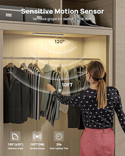 Under Cabinet Lighting with Remote Control,2500mAh USB Rechargeable Motion Sensor Light Indoor,350 Lumen LED Closet Lights,3 Color Temps Wireless Under Counter Lights for Kitchen,Pantry, Stair, 4 Pack