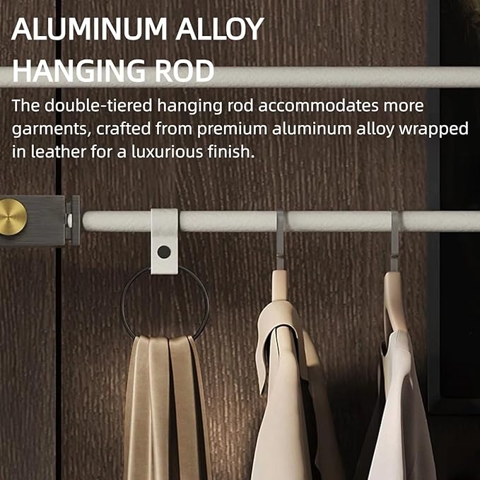 Clothes Rack for Hanging Clothes 33IN (Metal Hanging Rod) (Storage Drawers) White Plaid Wardrobe Garment Coat Organizer
