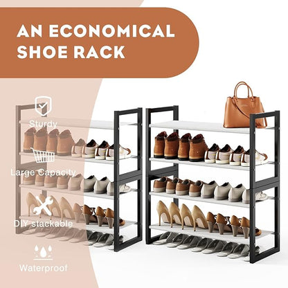 Shoe Rack for Closet & Entryway, Stackable 8-Tier Shoe Organizer, Welded Metal Frame, Semi-Assembled Fast Setup, 11.8" Deep Non-Woven Shelves, Space-Saving Shoe Storage, Black