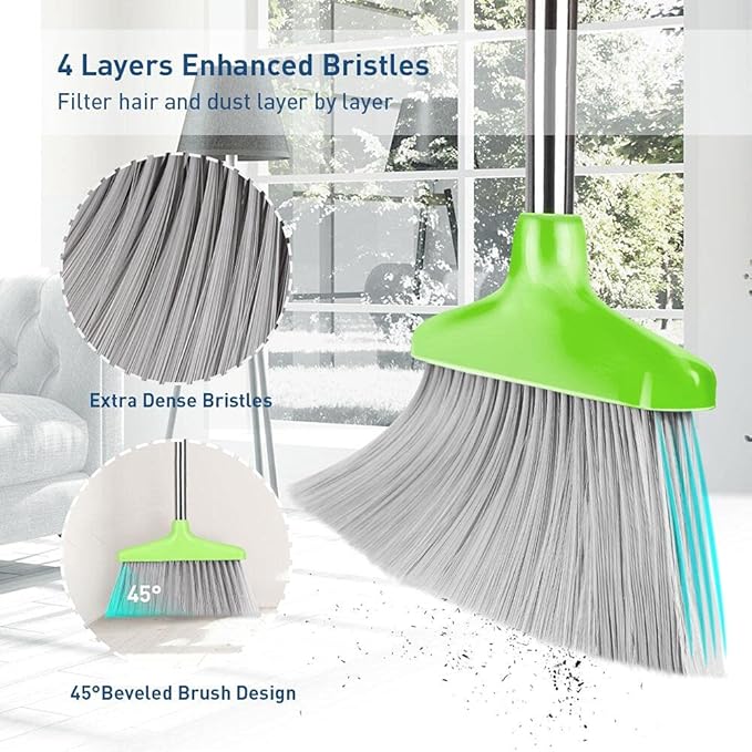 FGY Broom and Dustpan Set Stand Up Broom and Dust Pan Combo for Dog Cat Pets Home Use (Green)