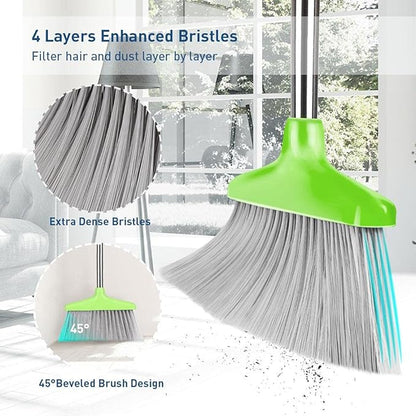 FGY Broom and Dustpan Set Stand Up Broom and Dust Pan Combo for Dog Cat Pets Home Use (Green)
