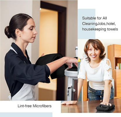 Macarrie 400 Pieces Microfiber Cleaning Cloths Bulk Absorbent Microfiber Towels Reusable Lint-Free Streak Free Wash Rags for House Kitchen Office Restaurants Bar Shop Car, 12 x 12 Inches (Black)