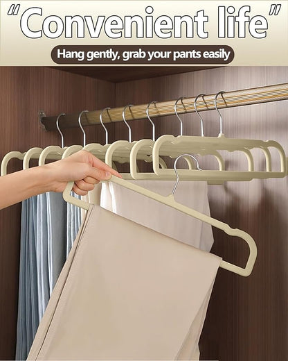 Velvet Hangers Non Slip - 20 Pack Pants Hangers for Closet - Thin Space Saving Clothes Hanger - Strong, Durable, Jean Perchas with 360 Degree Rotatable Hook for Tank Top (Beige Silver Hook)