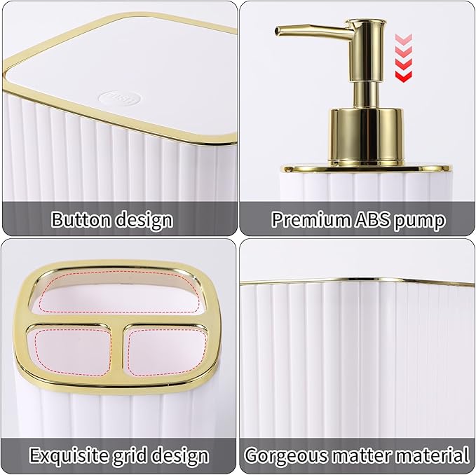 Bathroom Accessories Set - 30PC Gorgeous White Bathroom Set, Bathroom Accessory Set, Pink Shower Curtain Set with Shower Caddies, Soap Dish & Trash Can