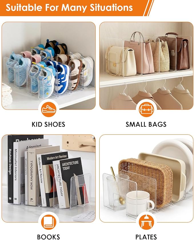 HAYVAN Kids Shoe Rack & Organizer, 4 Pack Clear Acrylic Baby Toddler Shoe Shelf, Stackable Closet Storage & Multi-Use Desk File Sorter Book Purse Organizer