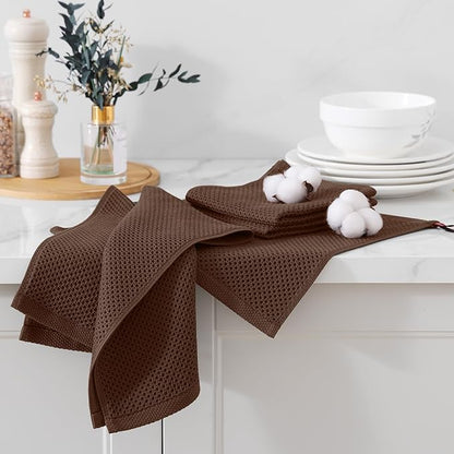 Kitinjoy 100% Cotton Kitchen Dish Cloths (12 X 12 Inches, Coffee),6 Pack Waffle Weave Ultra Soft Absorbent Dish Towels for Drying Dishes Quick Drying Kitchen Towels Dish Rags