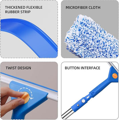 Professional Window Cleaning kit, 2-in-1 Window Squeegee with 78" Extension Poles, Suitable for Indoor & Outdoor Windows, High Glass, High Windows, Multi-Purpose Car Windshield Cleaning