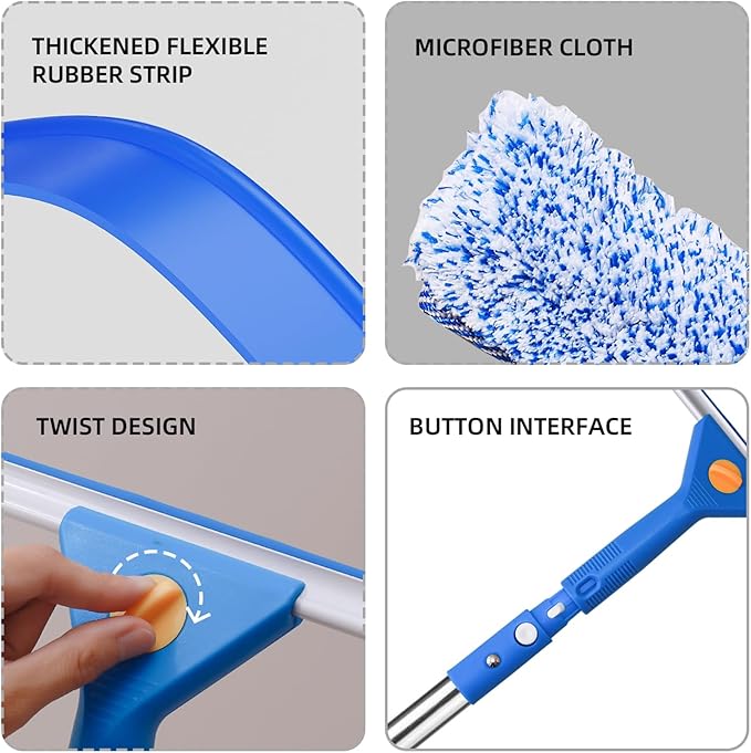 Professional Window Cleaning Kit, 2-in-1 Window Squeegee with 122" Extension Poles, Suitable for Indoor & Outdoor Windows, High Glass, High Windows, Multi-Purpose Car Windshield Cleaning